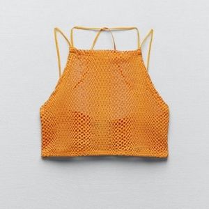 ZARA Perforated Straight Neck Crop Top